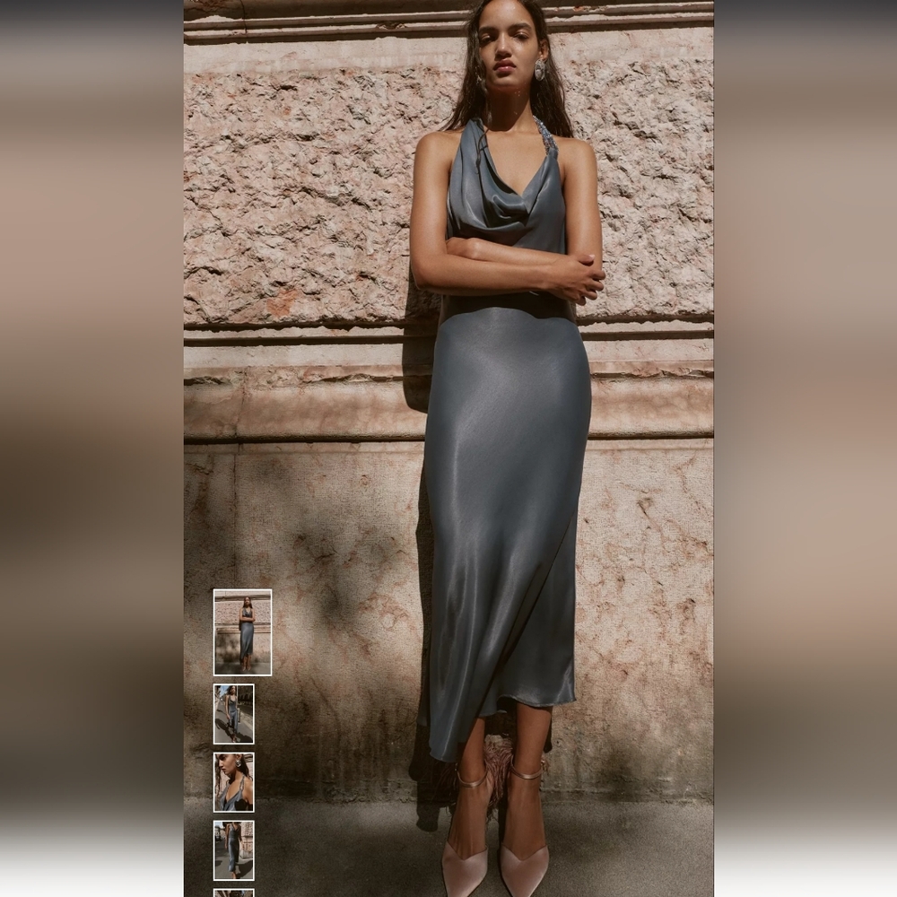 Elegant Gray Satin Dress